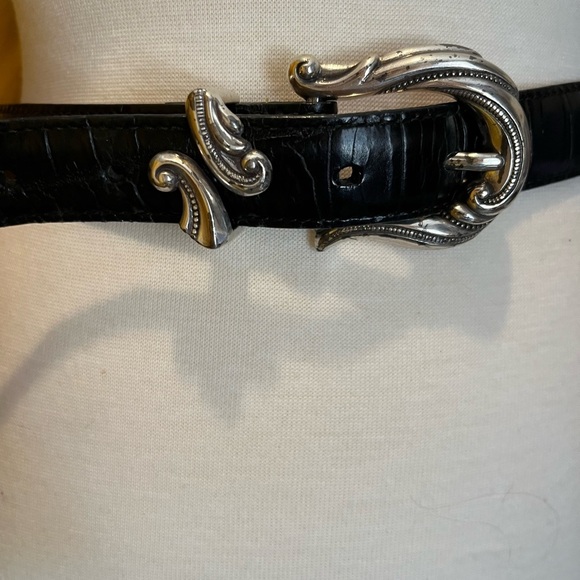 Brighton Black Croc-Embossed Belt with Silver Accents - Picture 2 of 5